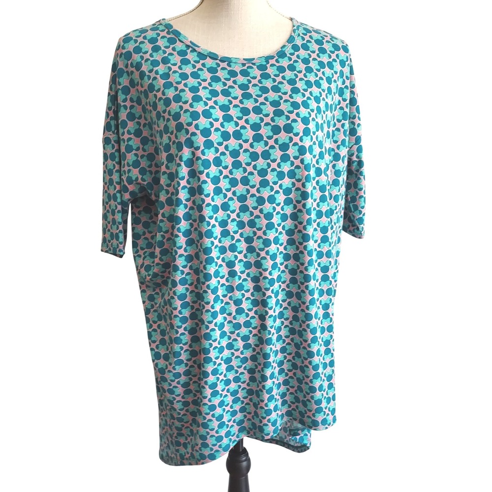 LuLaRoe Disney Mickey Mouse Irma Teal‎ Pink Print Women's Medium Tunic Dress